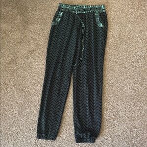 Black and Green Chevron Patterned Joggers